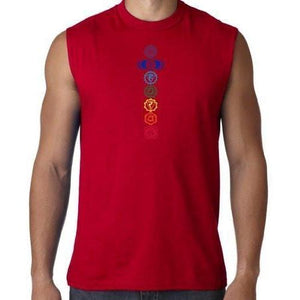 Mens 7 Colored Chakras Sleeveless Tee Shirt - Senob right - 4