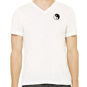 Mens Yin Yang Patch V-neck Tee Shirt - Pocket Print - Senob right - 12