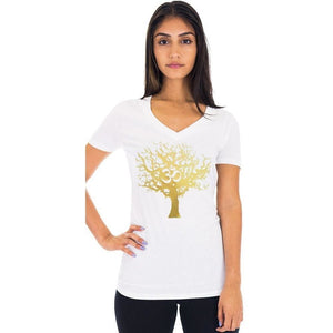 Senob right Womens Gold Tree of Life Hemp V-neck Tee Shirt - Senob right