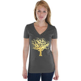 Senob right Womens Gold Tree of Life Hemp V-neck Tee Shirt - Senob right