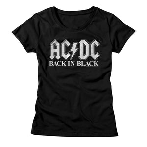 AC/DC Ladies T-Shirt Back in Black White Logo Tee - Senob right