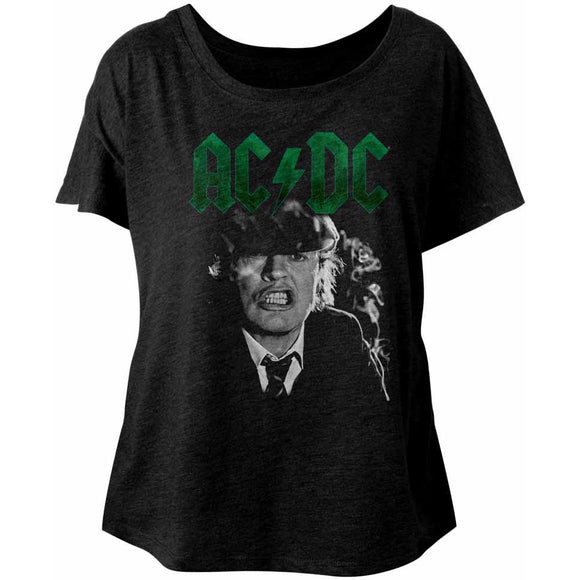 AC/DC Ladies Dolman T-Shirt Angus Growl Green Logo Black Tee - Senob right