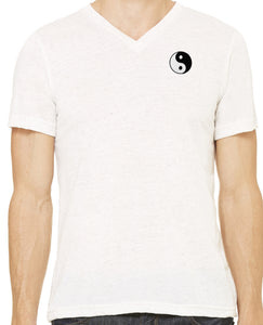 Mens Yin Yang Patch V-neck Tee Shirt - Pocket Print - Senob right