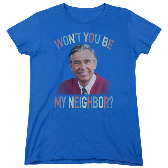 Mister Rogers Womens T-Shirt Won't You Be My Neighbor Royal Tee - Senob right