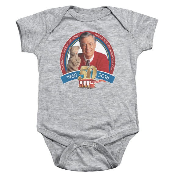 Mister Rogers Infant Bodysuit 50th Anniversary Athletic Heather Romper - Senob right