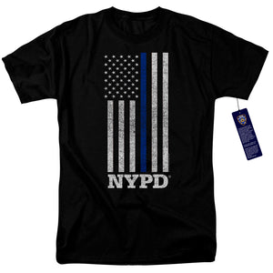 NYPD Mens T-Shirt Thin Blue Line American Flag Black Tee - Senob right