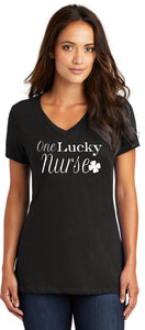 St Patricks Day One Lucky Nurse Ladies V-neck Shirt - Senob right