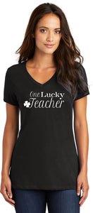 St Patricks Day One Lucky Teacher Ladies V-neck Shirt - Senob right