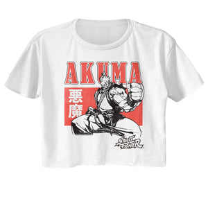 Street Fighter Akuma Stance White Ladies White Crop Shirt - Senob right