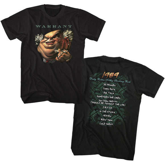 Warrant Band Shirt Dirty Rotten Filthy Stinking Rich Front and Back Black Tee - Senob right