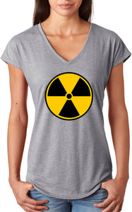 Ladies Radiation T-shirt Radioactive Fallout Symbol Tri V-Neck - Senob right